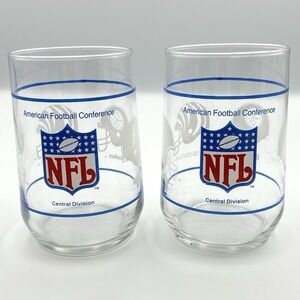 Vintage Set Of 2 NFL Central Division Glasses AFC Oilers Steelers Bengals Browns